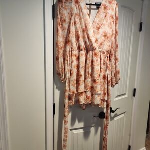 Express Floral Wrap Blouse - Cream and Pink